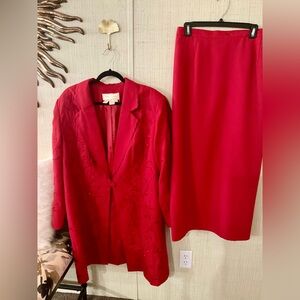 Fifth Sunday Size 20 Red Long Blazer Elegant Style Red Skirt Set C3